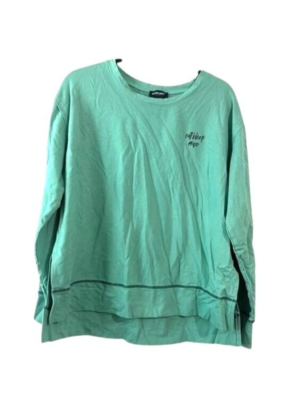 Studio Park Womens Green Pullover Long-Sleeve Top Eat Sleep Move Graphic Size M